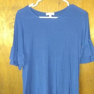 Ruffle sleeve navy blouse